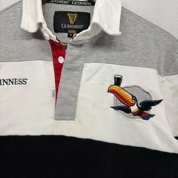 Vintage Guinness Rugby shirt Men's Small Black Toucan Embroidered Beer Y2k 90s - Picture 5 of 11